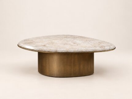 White Quartz Top with Brass Finish Base (Cocktail Table)