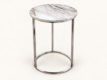 SS base with stone top end table on warm ivory background