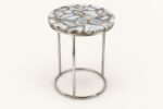 SS base with agate stone top end table on warm ivory background