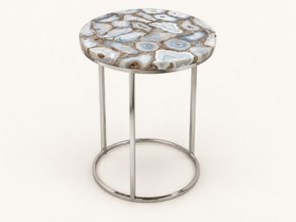 SS base with agate stone top end table on warm ivory background