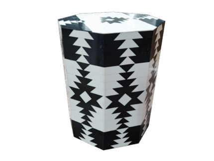 Black and White Resin Inlay End Table Metal Cladded Two Door Chest by Signature living Furniture & Decor