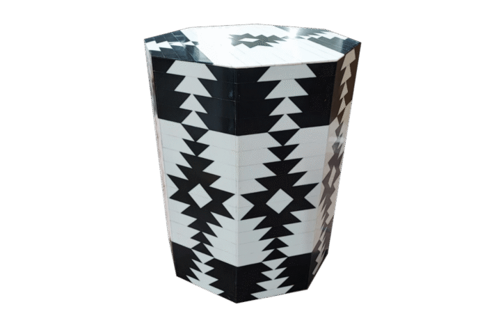 Black and White Resin Inlay End Table Metal Cladded Two Door Chest by Signature living Furniture & Decor