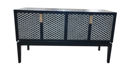 Black and white patterned sideboard with doors