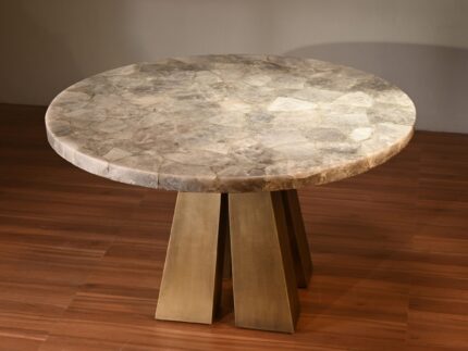 Brass Cladded Base Smokey Quartz Top Table