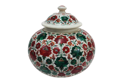 Ornate ceramic jar with floral decorative pattern
