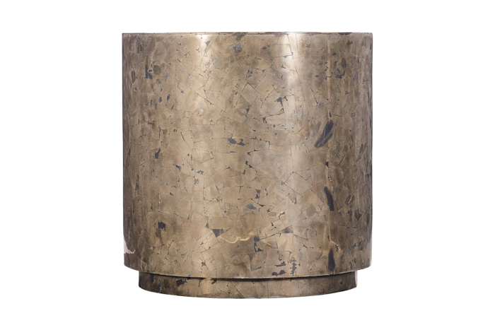Elegant metallic cylindrical planter with marbled texture