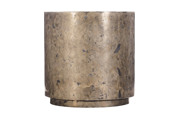 Elegant metallic cylindrical planter with marbled texture