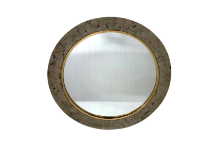 Round vintage mirror with decorative gold trim.