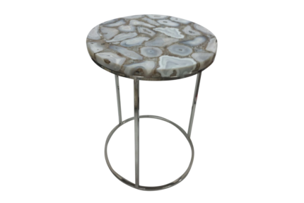 Round agate side table with metal legs