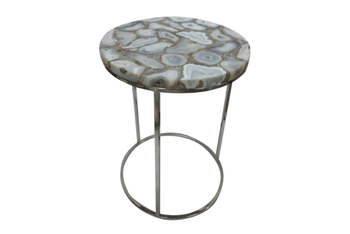 Round agate side table with metal legs