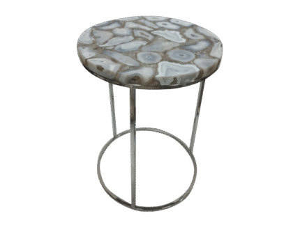 Round agate side table with metal legs