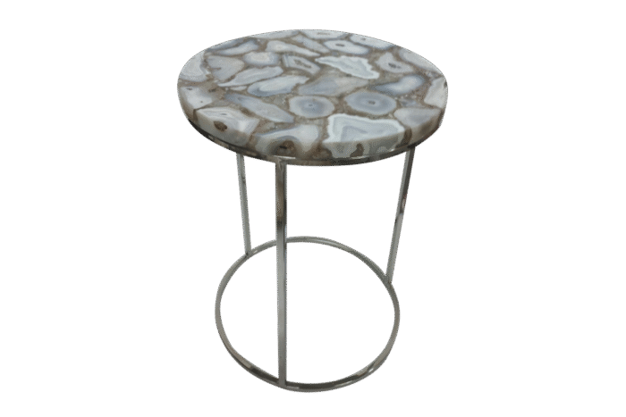 Round agate side table with metal legs