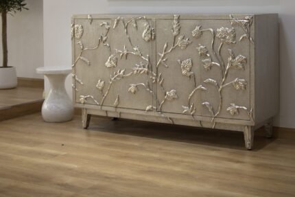 Silver Cladding Carving 2 Door Cabinet