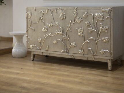 Silver Cladding Carving 2 Door Cabinet