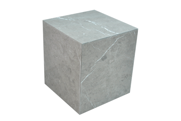 Gray marble cube with visible texture lines