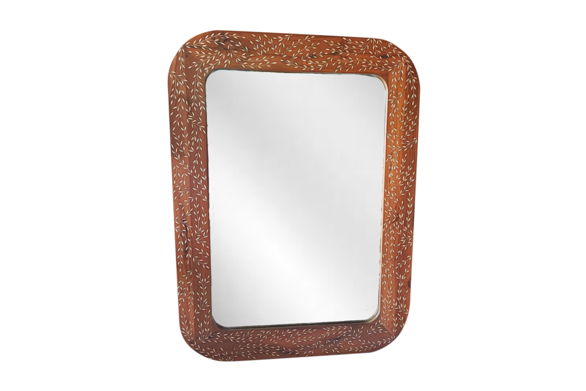 Teakwood Mirror Frame with Bone Inlay