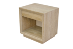 Wooden bedside table with open storage shelf