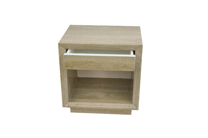 Wooden nightstand with open storage space.