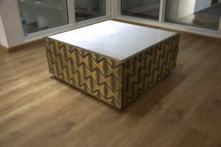 Brass Cladded Cocktail Table with Stone Top