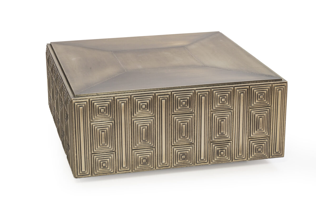 ANTIQUE METAL CLADDED COCKTAIL TABLE