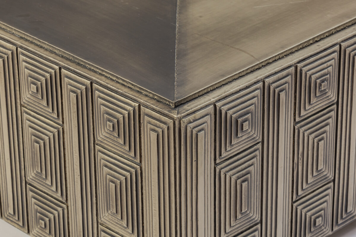 ANTIQUE METAL CLADDED COCKTAIL TABLE