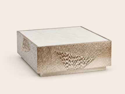 Metal Cladded Coffee Table With Banswara Stone Top