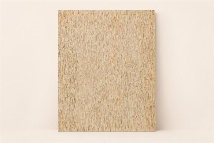 Rectangular bone inlay on plywood panel with dense ivory and warm beige linear texture