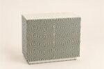 Inlay With Grey Resin Cabinet with grey and ivory geometric patterned doors
