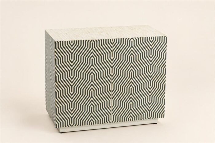 Inlay With Grey Resin Cabinet Inlay With Grey Resin Cabinet with grey and ivory geometric patterned doors
