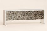 Long white MOP inlay cabinet with a multicolour starburst-patterned front