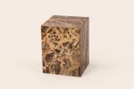 Red Cherry Cube Table with deep red-brown surfaces and golden veining