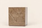 Square brown Stone End Table with natural veining and a clean cube silhouette