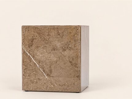 Square brown Stone End Table with natural veining and a clean cube silhouette