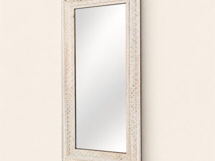 Rectangular Venetian glass mirror frame with a pale textured mosaic-style border